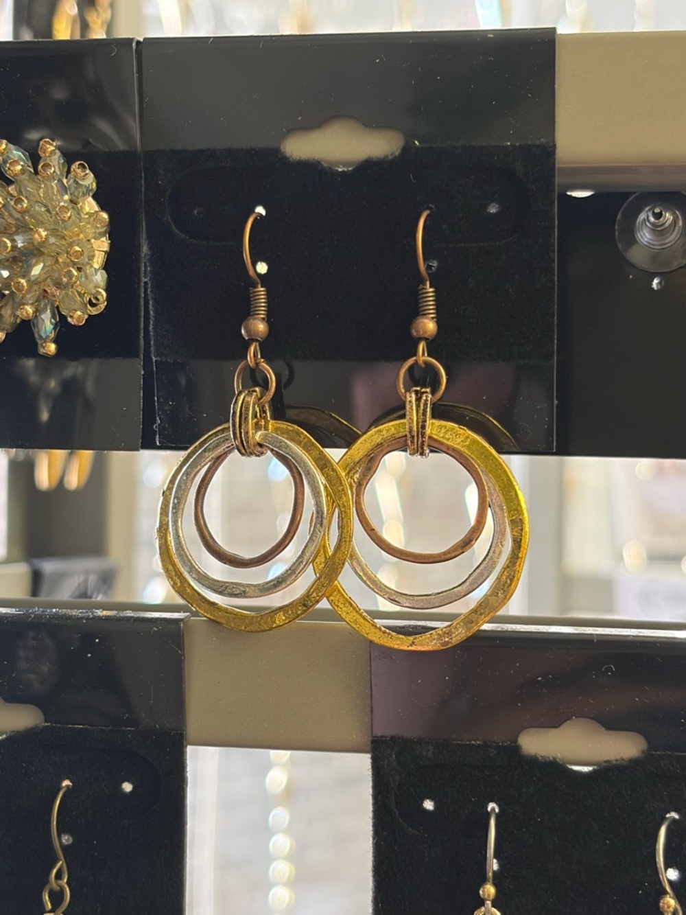 Boho Gold-Tone Triple Circle Drop Earrings - Women Jewelry